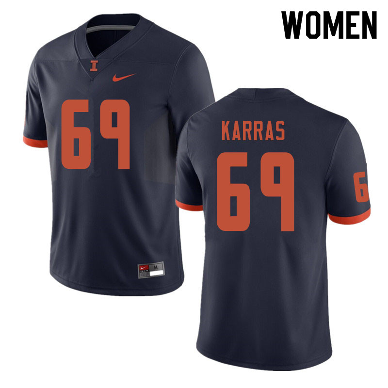 Women #69 Ted Karras Illinois Fighting Illini College Football Jerseys Sale-Navy
